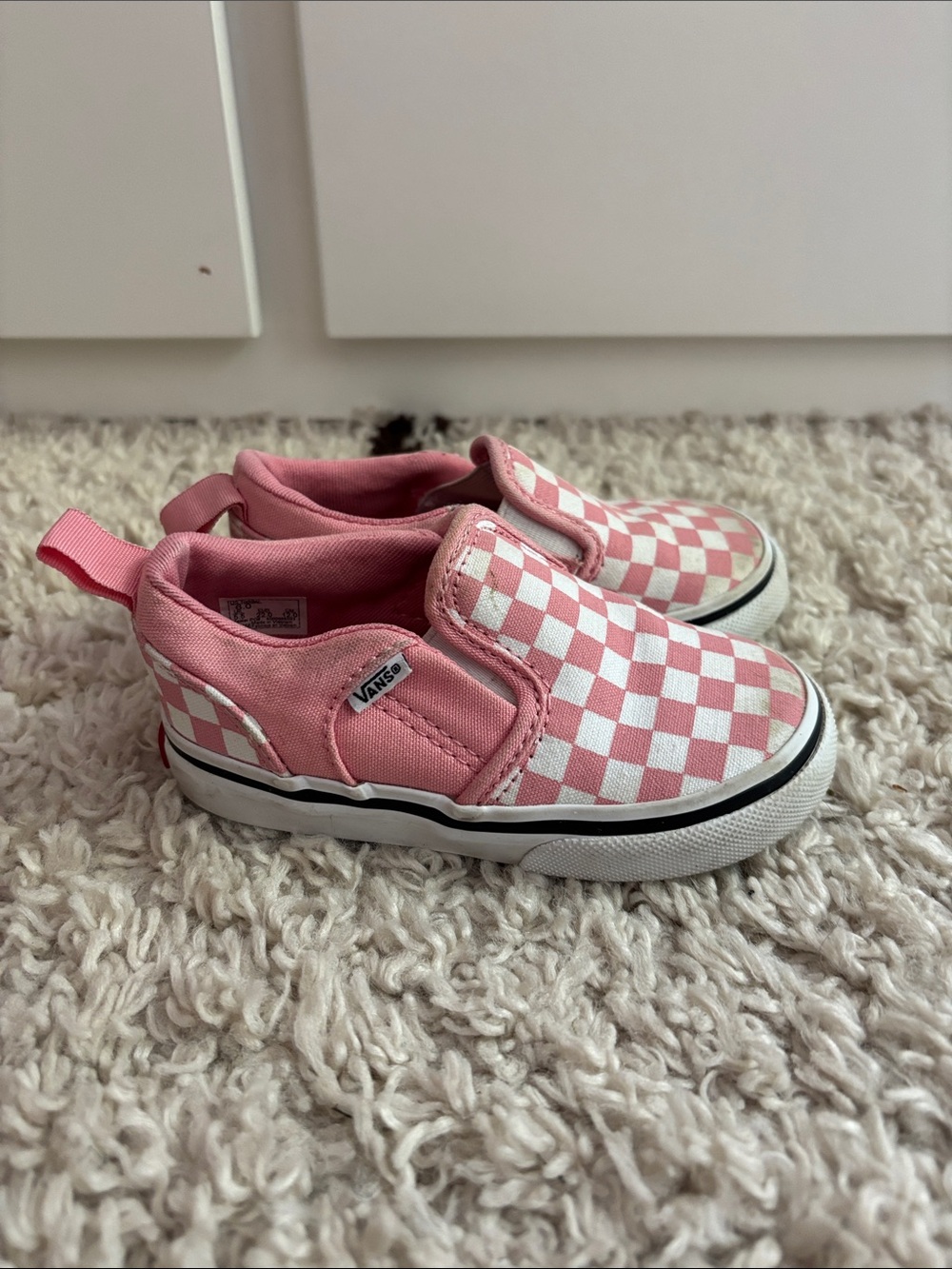 Vans Kids Pink and White Checkerboard Slip-On Sneakers